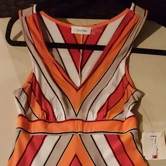 Calvin Klein Red White Orange Stripe Summer Sundress, 2 - Picture 4 of 4